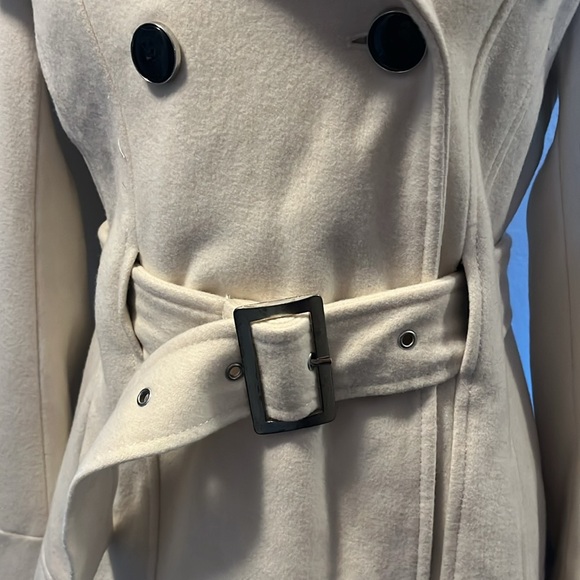 Black Rivet Double-breasted Cream Wool Blend Coat Sz S - Picture 5 of 14